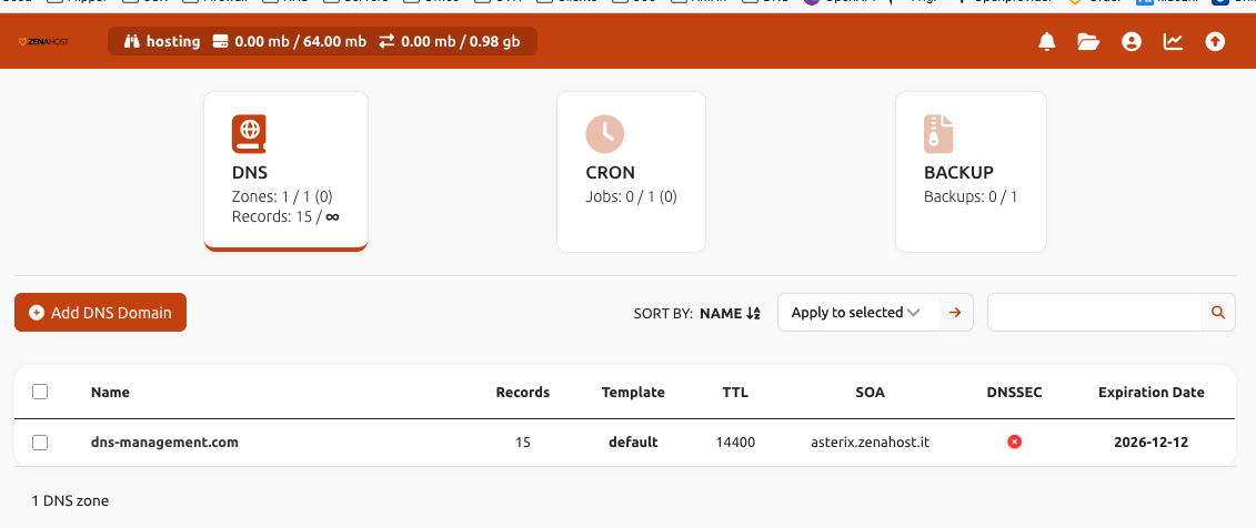 ZenaDomains DNS management example